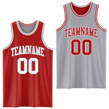 Custom Red White-Gray Reversible Double Side Sublimation Basketball Suit Jersey