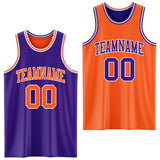 Custom Purple Orange-White Reversible Double Side Sublimation Basketball Suit Jersey