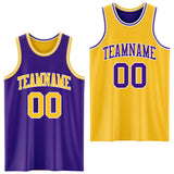 Custom Purple Gold-White Reversible Double Side Sublimation Basketball Suit Jersey