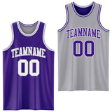 Custom Purple White-Gray Reversible Double Side Sublimation Basketball Suit Jersey