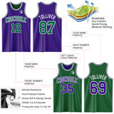 Custom Purple Kelly Green-White Reversible Double Side Sublimation Basketball Suit Jersey