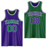Custom Purple Kelly Green-White Reversible Double Side Sublimation Basketball Suit Jersey