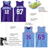 Custom Purple White-Light Blue Reversible Double Side Sublimation Basketball Suit Jersey