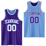Custom Purple White-Light Blue Reversible Double Side Sublimation Basketball Suit Jersey