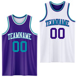 Custom Purple Teal-White Reversible Double Side Sublimation Basketball Suit Jersey