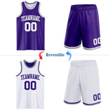 Custom Reversible Purple White-Gray Double Side Sublimation Basketball Suit Jersey