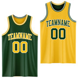 Custom Reversible Green Gold-White Double Side Sublimation Basketball Suit Jersey