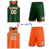 Custom Reversible Green White-Orange Double Side Sublimation Basketball Suit Jersey