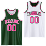 Custom Reversible Green Pink-White Double Side Sublimation Basketball Suit Jersey
