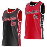 Custom Reversible Black Red-White Double Side Star Sublimation Basketball Suit Jersey