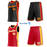 Custom Reversible Black Gold-Red Double Side Star Sublimation Basketball Suit Jersey