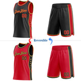 Custom Reversible Black Red-Old Gold Double Side Star Sublimation Basketball Suit Jersey