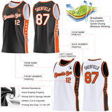 Custom Reversible Black White-Orange Double Side Star Sublimation Basketball Suit Jersey