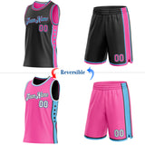 Custom Reversible Black Pink-Sky Blue Double Side Star Sublimation Basketball Suit Jersey
