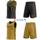Custom Reversible Black Old Gold Double Side Star Sublimation Basketball Suit Jersey