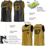 Custom Reversible Black Old Gold Double Side Star Sublimation Basketball Suit Jersey