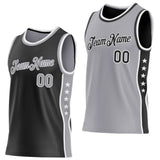 Custom Reversible Black Gray-White Double Side Star Sublimation Basketball Suit Jersey
