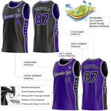 Custom Reversible Black Purple-Gray Double Side Star Sublimation Basketball Suit Jersey