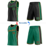 Custom Reversible Black Kelly Green-Old Gold Double Side Star Sublimation Basketball Suit Jersey