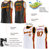 Custom Reversible Black Crimson-Gold Double Side Star Sublimation Basketball Suit Jersey