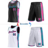Custom Reversible Black Pink-Teal Double Side Star Sublimation Basketball Suit Jersey