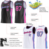 Custom Reversible Black Pink-Lakes Blue Double Side Star Sublimation Basketball Suit Jersey