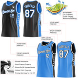 Custom Reversible Black White-Powder Blue Double Side Star Sublimation Basketball Suit Jersey
