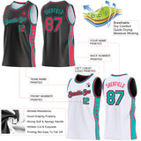 Custom Reversible Black Neon Pink-Aqua Double Side Star Sublimation Basketball Suit Jersey
