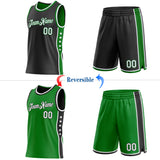 Custom Reversible Black White-Grass Green Double Side Star Sublimation Basketball Suit Jersey