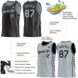 Custom Reversible Black Silver Double Side Star Sublimation Basketball Suit Jersey
