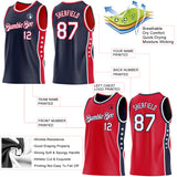 Custom Reversible Navy White-Red Double Side Star Sublimation Basketball Suit Jersey