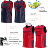 Custom Reversible Navy Red Double Side Star Sublimation Basketball Suit Jersey
