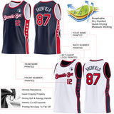 Custom Reversible Navy Red-White Double Side Star Sublimation Basketball Suit Jersey