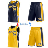 Custom Reversible Navy Gold-White Double Side Star Sublimation Basketball Suit Jersey