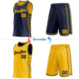 Custom Reversible Navy Gold Double Side Star Sublimation Basketball Suit Jersey