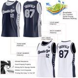 Custom Reversible Navy Gray-White Double Side Star Sublimation Basketball Suit Jersey