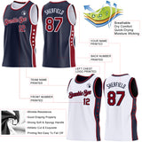 Custom Reversible Navy Crimson-White Double Side Star Sublimation Basketball Suit Jersey