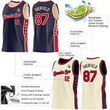 Custom Reversible Navy Red-Cream Double Side Star Sublimation Basketball Suit Jersey