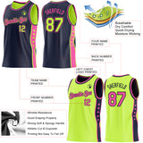 Custom Reversible Navy Neon Green-Pink Double Side Star Sublimation Basketball Suit Jersey
