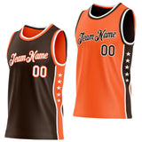 Custom Reversible Brown White-Orange Double Side Star Sublimation Basketball Suit Jersey