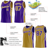 Custom Reversible Purple Old Gold-White Double Side Star Sublimation Basketball Suit Jersey
