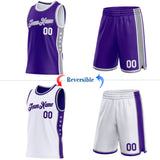Custom Reversible Purple White-Gray Double Side Star Sublimation Basketball Suit Jersey
