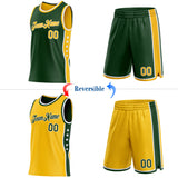 Custom Reversible Green Gold-White Double Side Star Sublimation Basketball Suit Jersey