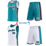 Custom Reversible Teal White-Black Double Side Star Sublimation Basketball Suit Jersey