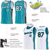 Custom Reversible Teal White-Black Double Side Star Sublimation Basketball Suit Jersey