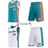 Custom Reversible Teal Orange-White Double Side Star Sublimation Basketball Suit Jersey