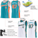 Custom Reversible Teal Orange-White Double Side Star Sublimation Basketball Suit Jersey