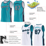 Custom Reversible Teal Gray-Navy Double Side Star Sublimation Basketball Suit Jersey
