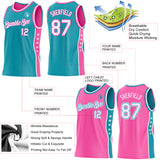 Custom Reversible Teal White-Pink Double Side Star Sublimation Basketball Suit Jersey