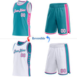 Custom Reversible Teal White-Pink Double Side Star Sublimation Basketball Suit Jersey